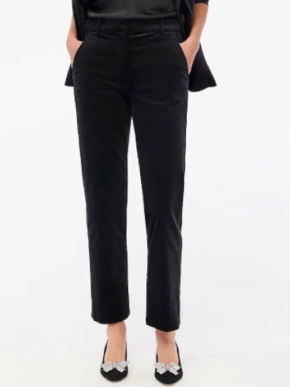 J.Crew Black Velvet Kallie Tailored Straight Pants Office Career Holiday Sz 10